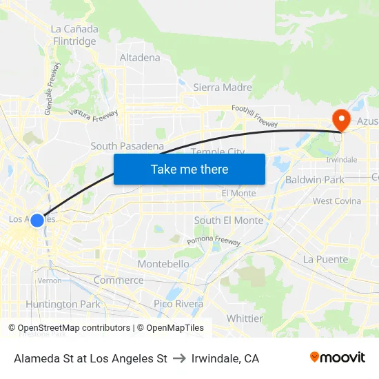 Alameda St at Los Angeles St to Irwindale, CA map