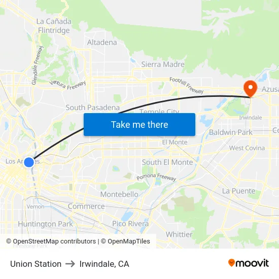 Union Station to Irwindale, CA map