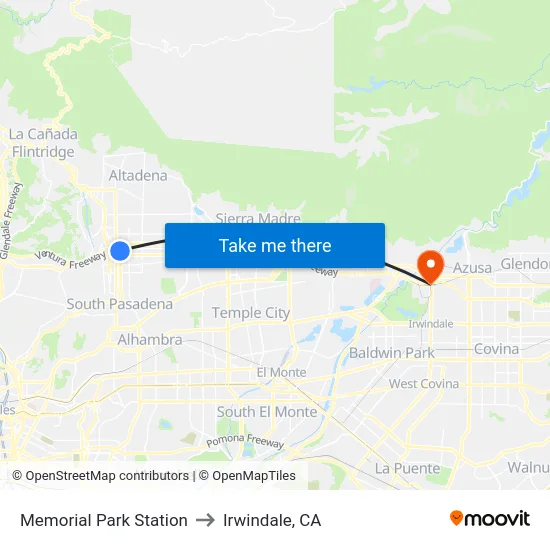 Memorial Park Station to Irwindale, CA map