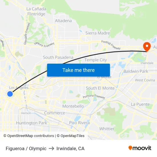 Figueroa / Olympic to Irwindale, CA map