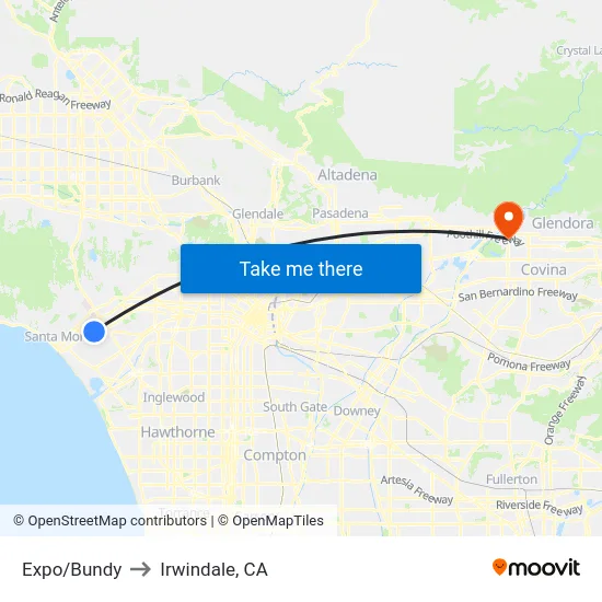 Expo/Bundy to Irwindale, CA map