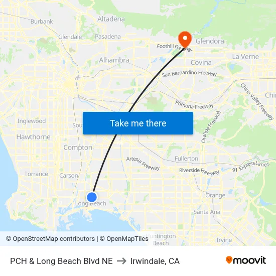 PCH & Long Beach Blvd NE to Irwindale, CA map