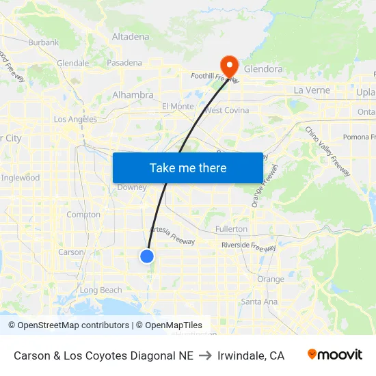 Carson & Los Coyotes Diagonal NE to Irwindale, CA map