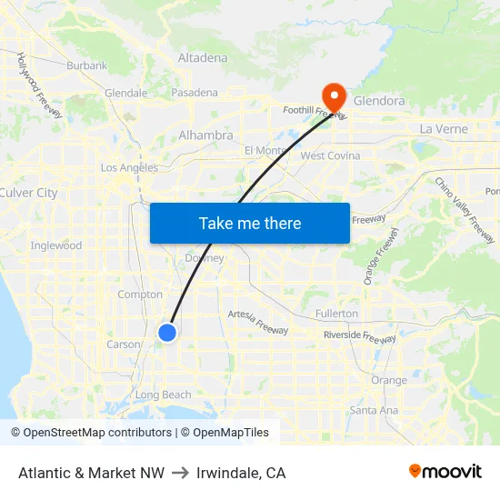 Atlantic & Market NW to Irwindale, CA map