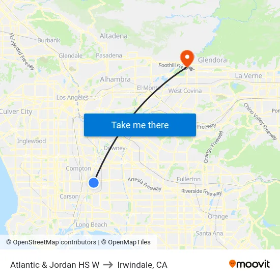 Atlantic & Jordan HS W to Irwindale, CA map