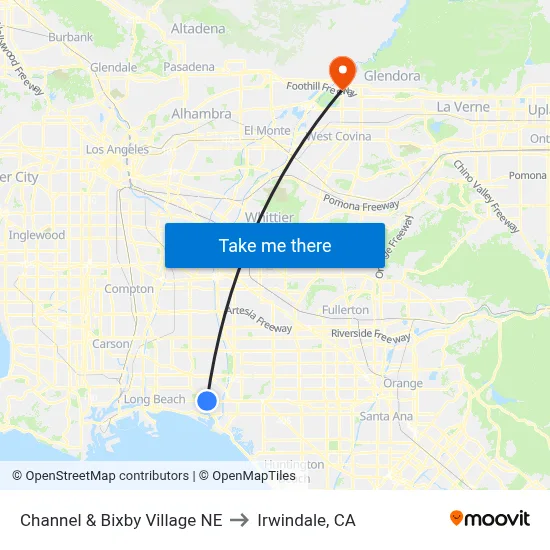 Channel & Bixby Village NE to Irwindale, CA map