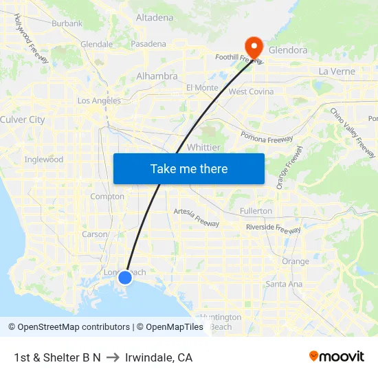 1st & Shelter B N to Irwindale, CA map