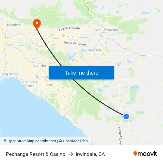 Pechanga Resort & Casino to Irwindale, CA map