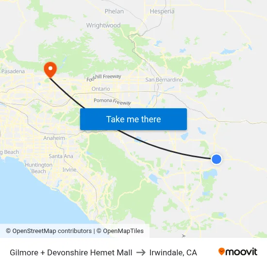 Gilmore + Devonshire Hemet Mall to Irwindale, CA map