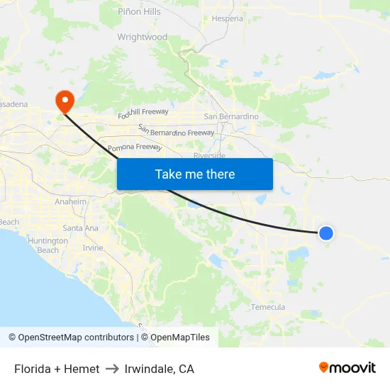 Florida + Hemet to Irwindale, CA map