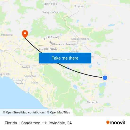 Florida + Sanderson to Irwindale, CA map