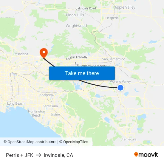 Perris + JFK to Irwindale, CA map