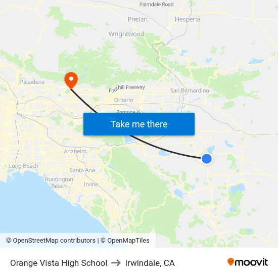Orange Vista High School to Irwindale, CA map
