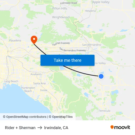 Rider + Sherman to Irwindale, CA map