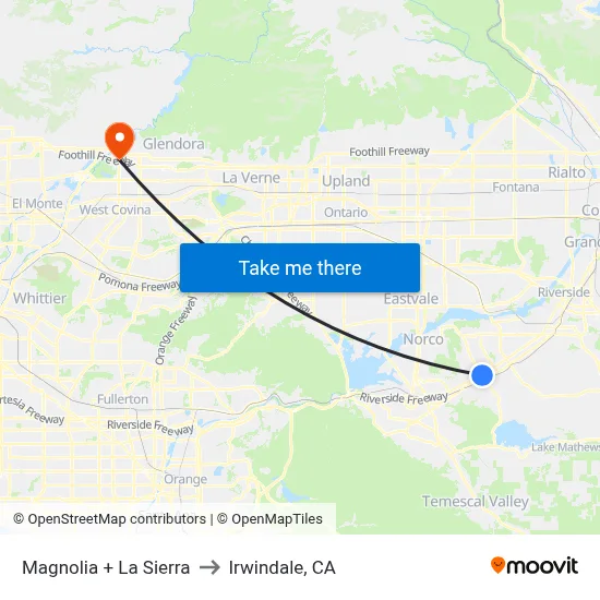 Magnolia + La Sierra to Irwindale, CA map