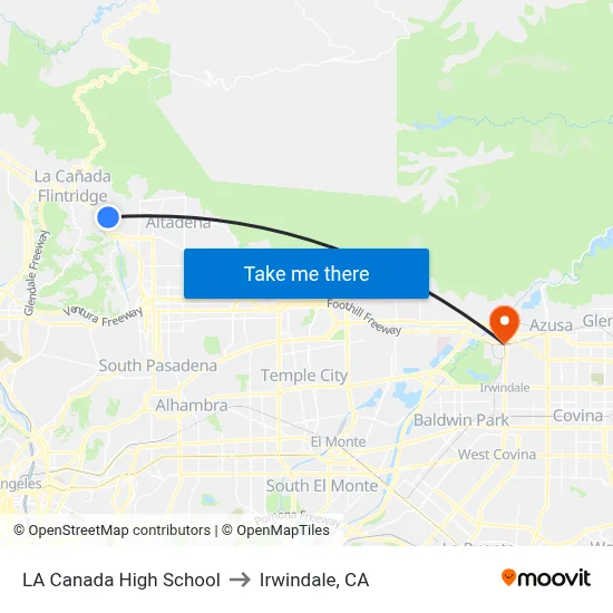 LA Canada High School to Irwindale, CA map