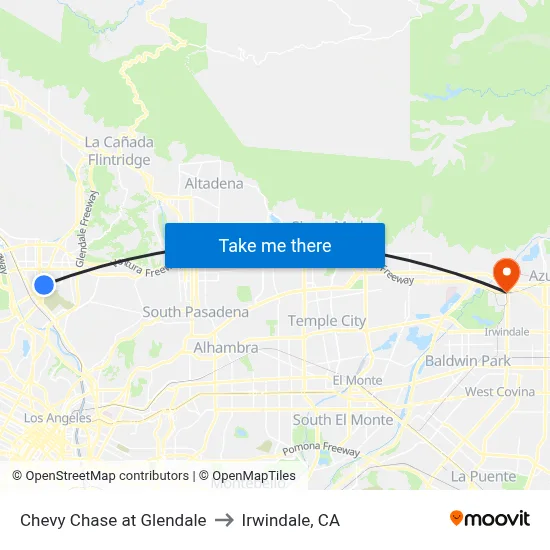 Chevy Chase at Glendale to Irwindale, CA map