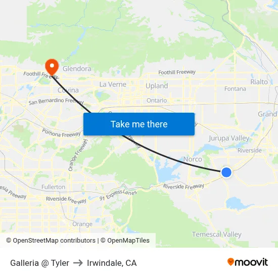 Galleria @ Tyler to Irwindale, CA map