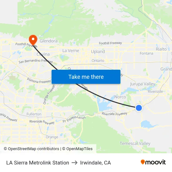 LA Sierra Metrolink Station to Irwindale, CA map