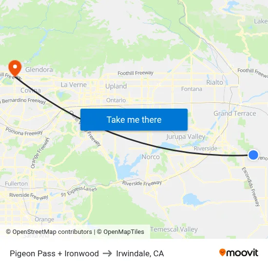Pigeon Pass + Ironwood to Irwindale, CA map