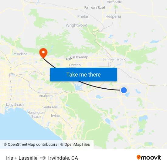 Iris + Lasselle to Irwindale, CA map
