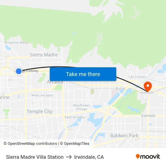 Sierra Madre Villa Station to Irwindale, CA map
