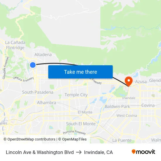 Lincoln Ave & Washington Blvd to Irwindale, CA map