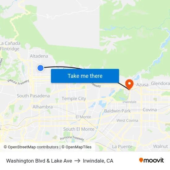 Washington Blvd & Lake Ave to Irwindale, CA map