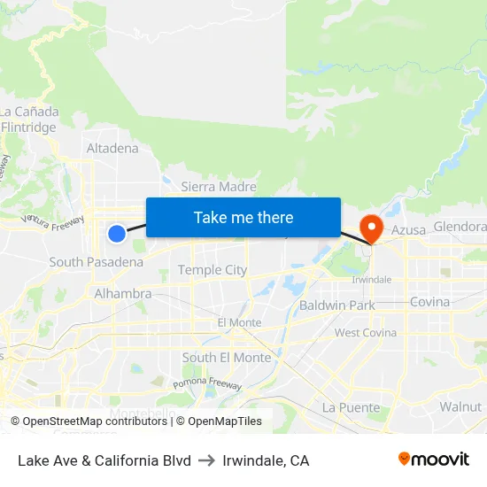 Lake Ave & California Blvd to Irwindale, CA map