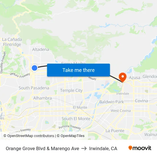 Orange Grove Blvd & Marengo Ave to Irwindale, CA map
