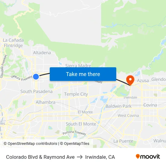 Colorado Blvd &  Raymond Ave to Irwindale, CA map