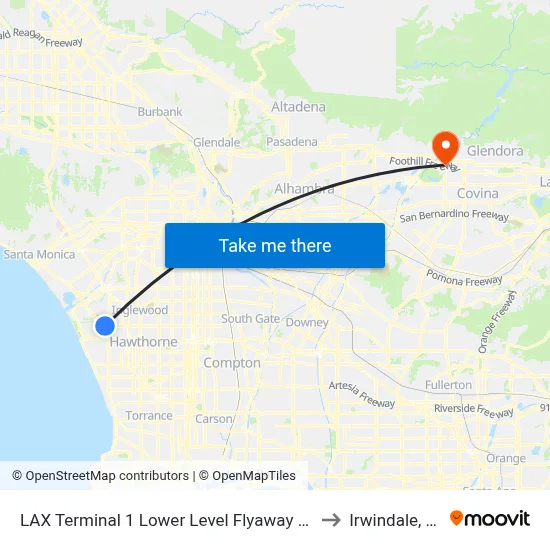 LAX Terminal 1 Lower Level Flyaway Stop to Irwindale, CA map