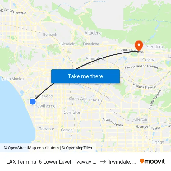 LAX Terminal 6 Lower Level Flyaway Stop to Irwindale, CA map
