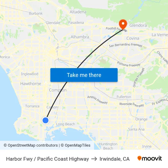 Harbor Fwy / Pacific Coast Highway to Irwindale, CA map