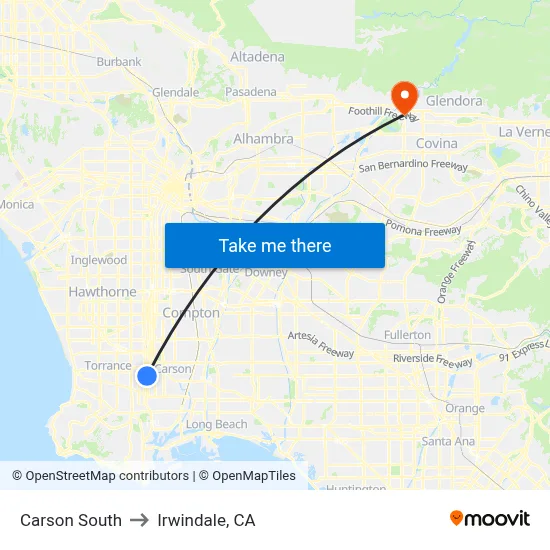 Carson South to Irwindale, CA map