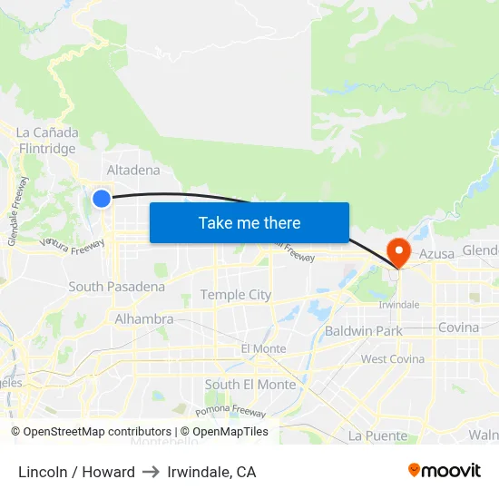 Lincoln / Howard to Irwindale, CA map