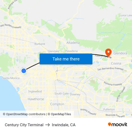 Century City Terminal to Irwindale, CA map