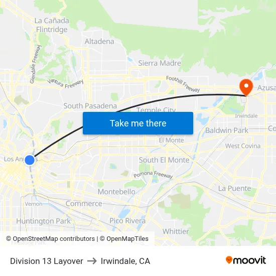 Division 13 Layover to Irwindale, CA map