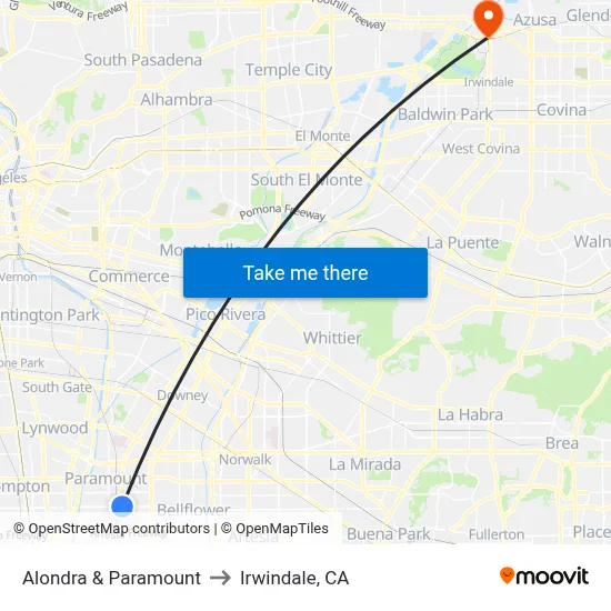 Alondra & Paramount to Irwindale, CA map