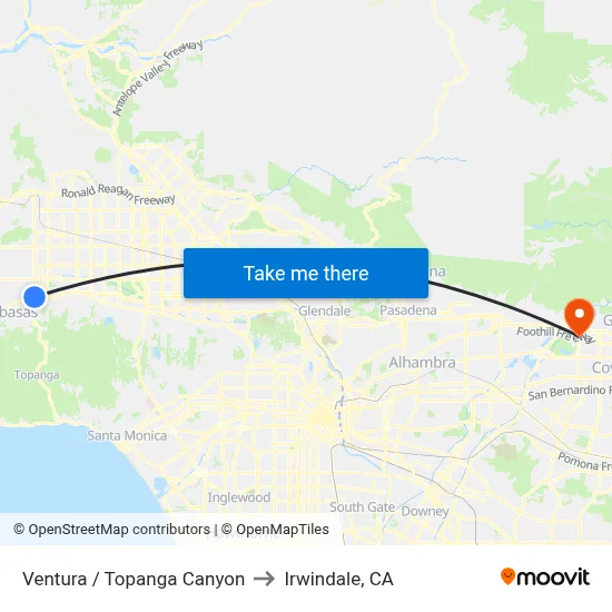 Ventura / Topanga Canyon to Irwindale, CA map
