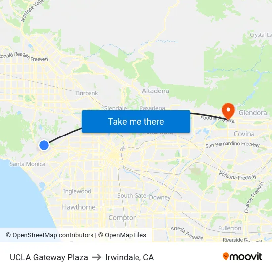 UCLA Gateway Plaza to Irwindale, CA map