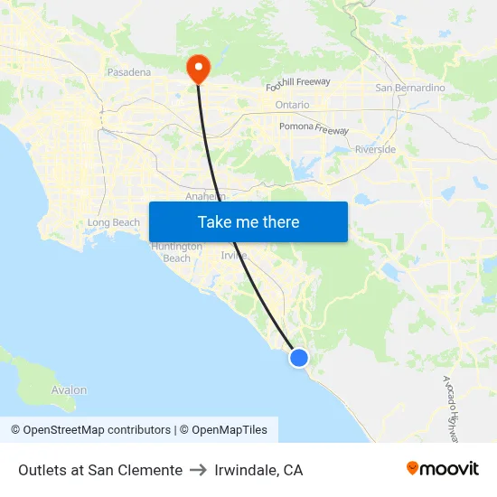 Outlets at San Clemente to Irwindale, CA map