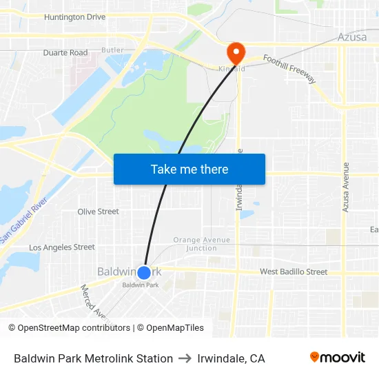 Baldwin Park Metrolink Station to Irwindale, CA map