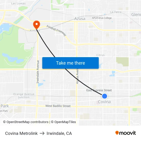 Covina Metrolink to Irwindale, CA map