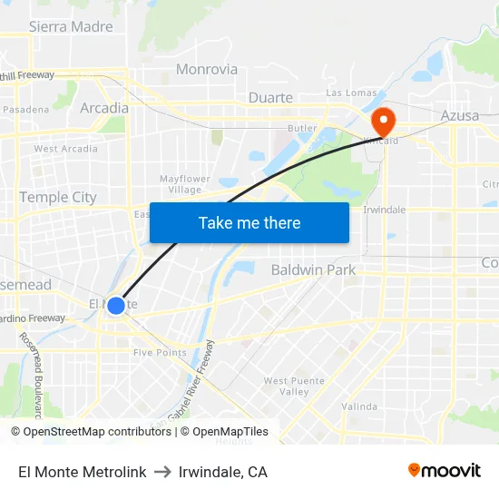 El Monte Metrolink to Irwindale, CA map