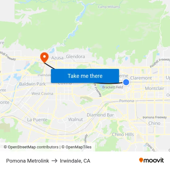 Pomona Metrolink to Irwindale, CA map