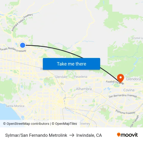 Sylmar/San Fernando Metrolink to Irwindale, CA map