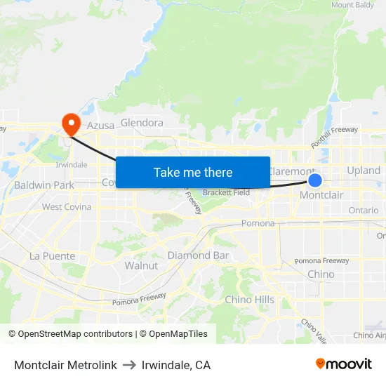 Montclair Metrolink to Irwindale, CA map