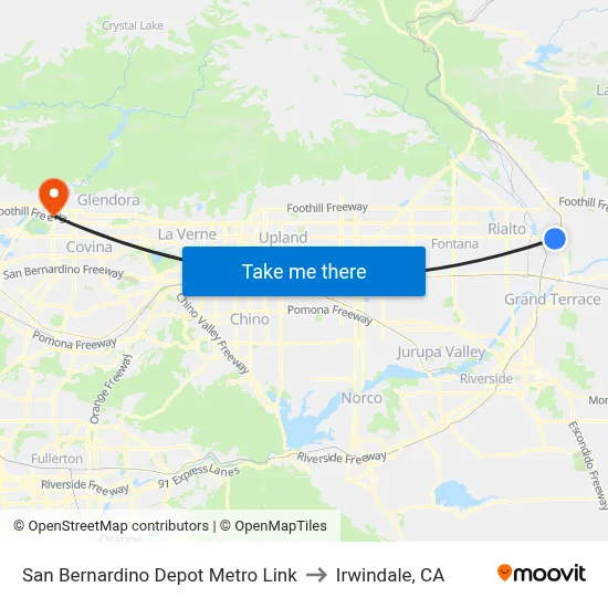 San Bernardino Depot Metro Link to Irwindale, CA map