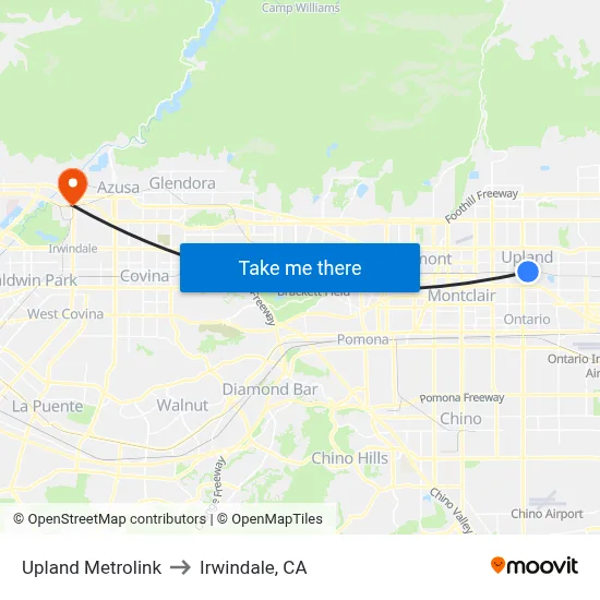 Upland Metrolink to Irwindale, CA map